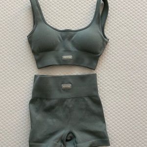 Bo+Tee workout sports bra and biker shorts. Worn twice. Perfect condition.